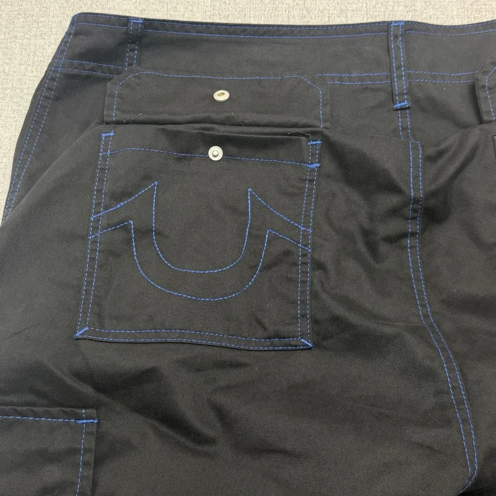 True Religion Mens Cargo Pants Black Pacific Blue Contrast Stitch Size 34 NEW